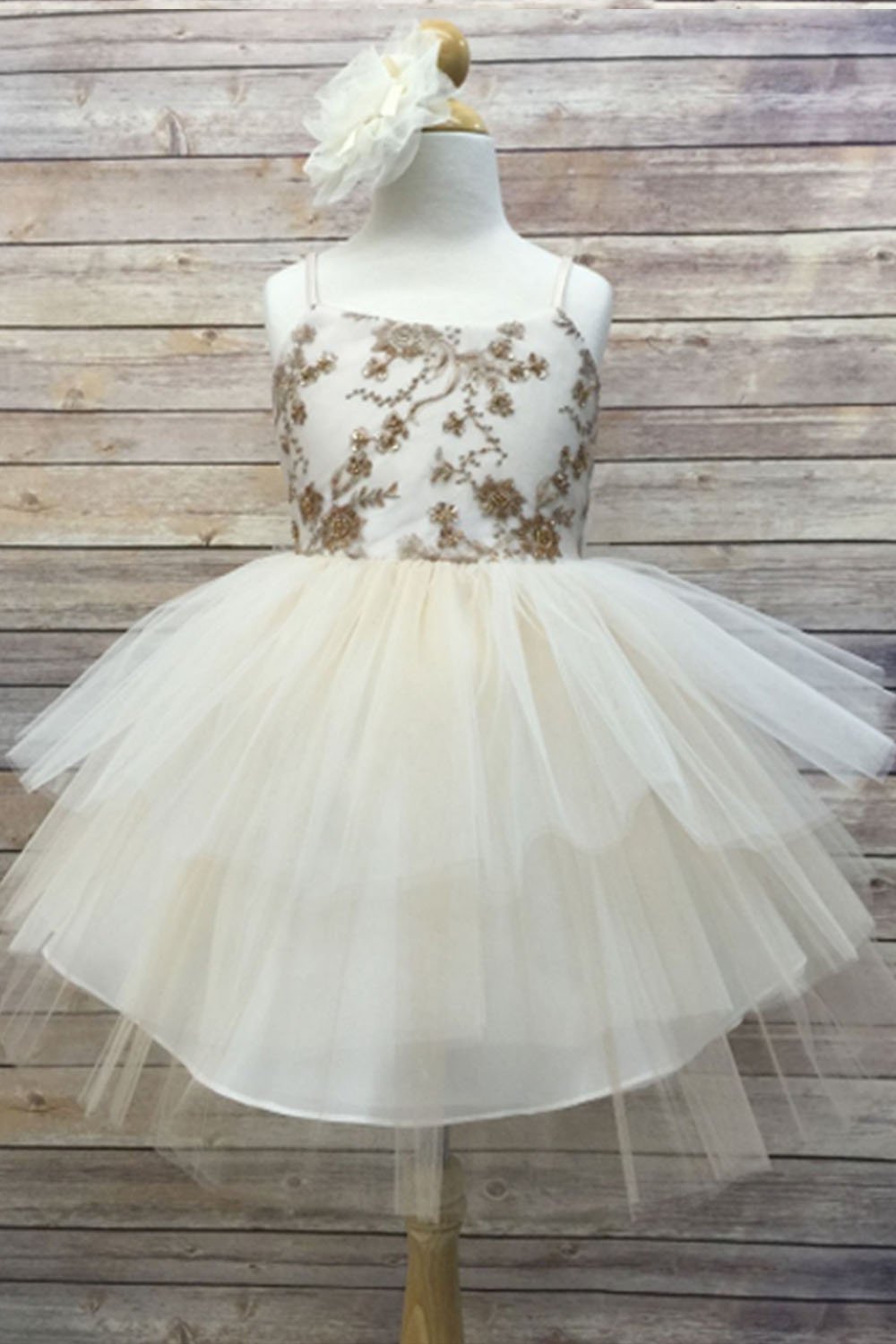 Beautyful Champagne  Hand Made  Embroidered  & Tutu Skirt Dress